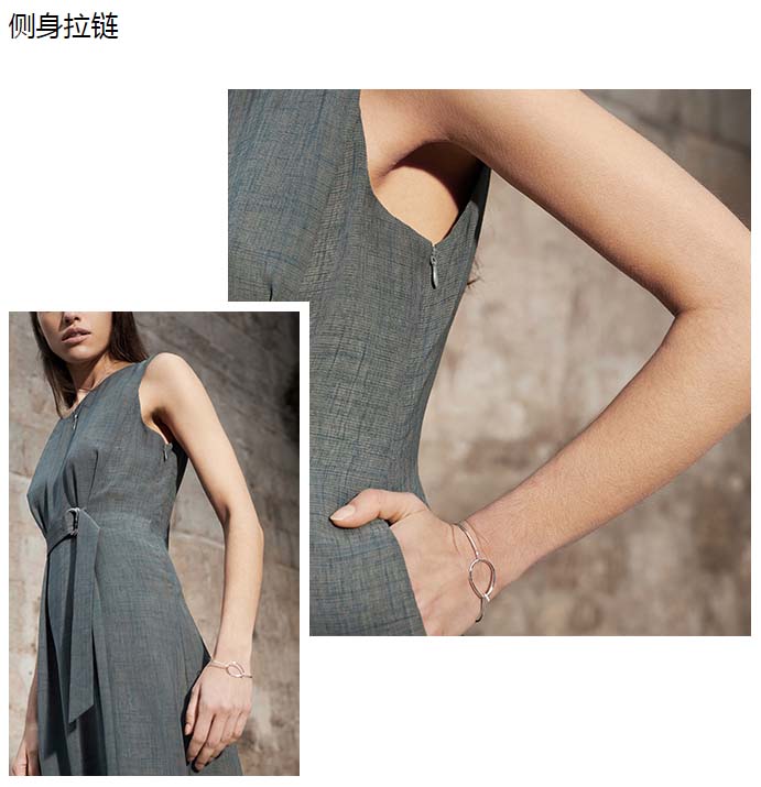 Vero Moda圆领连衣裙绿色侧拉链