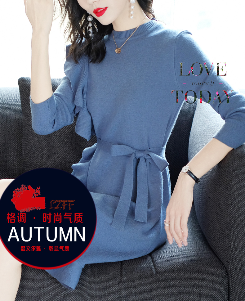 灵子飞飞小香风荷叶边连衣裙主图