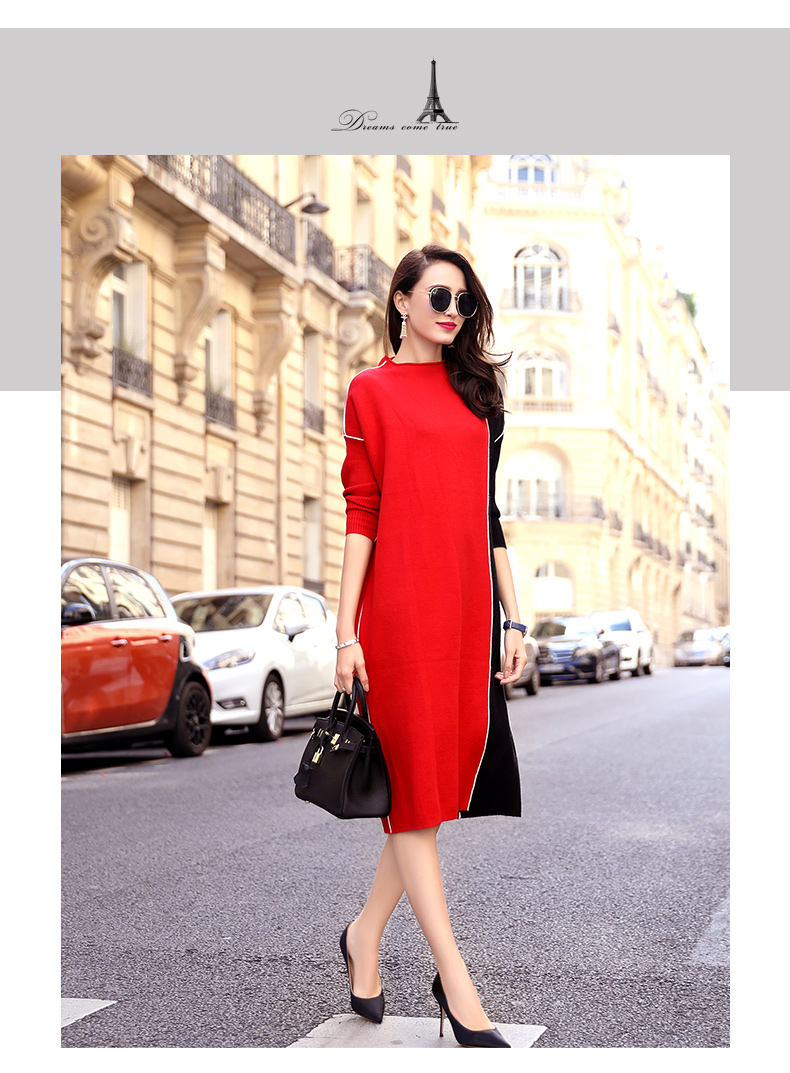 海青蓝针织连衣裙右侧