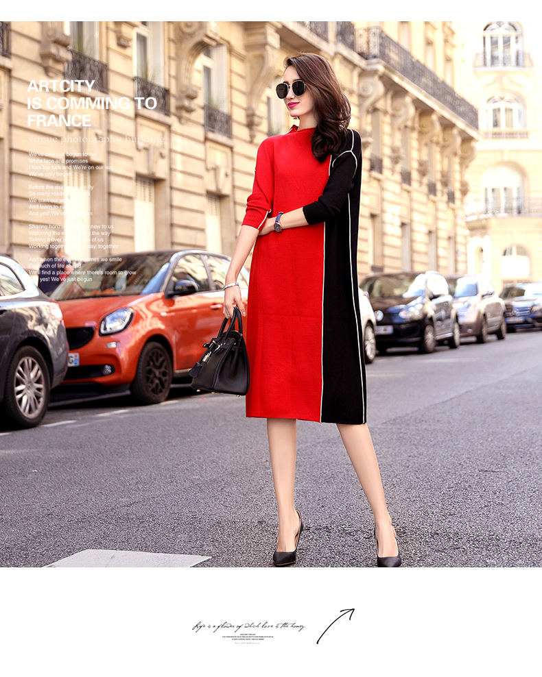 海青蓝针织连衣裙左侧