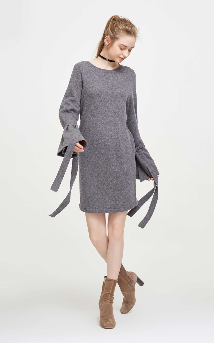 Vero Moda含羊毛针织连衣裙花岗石灰色加花色左侧