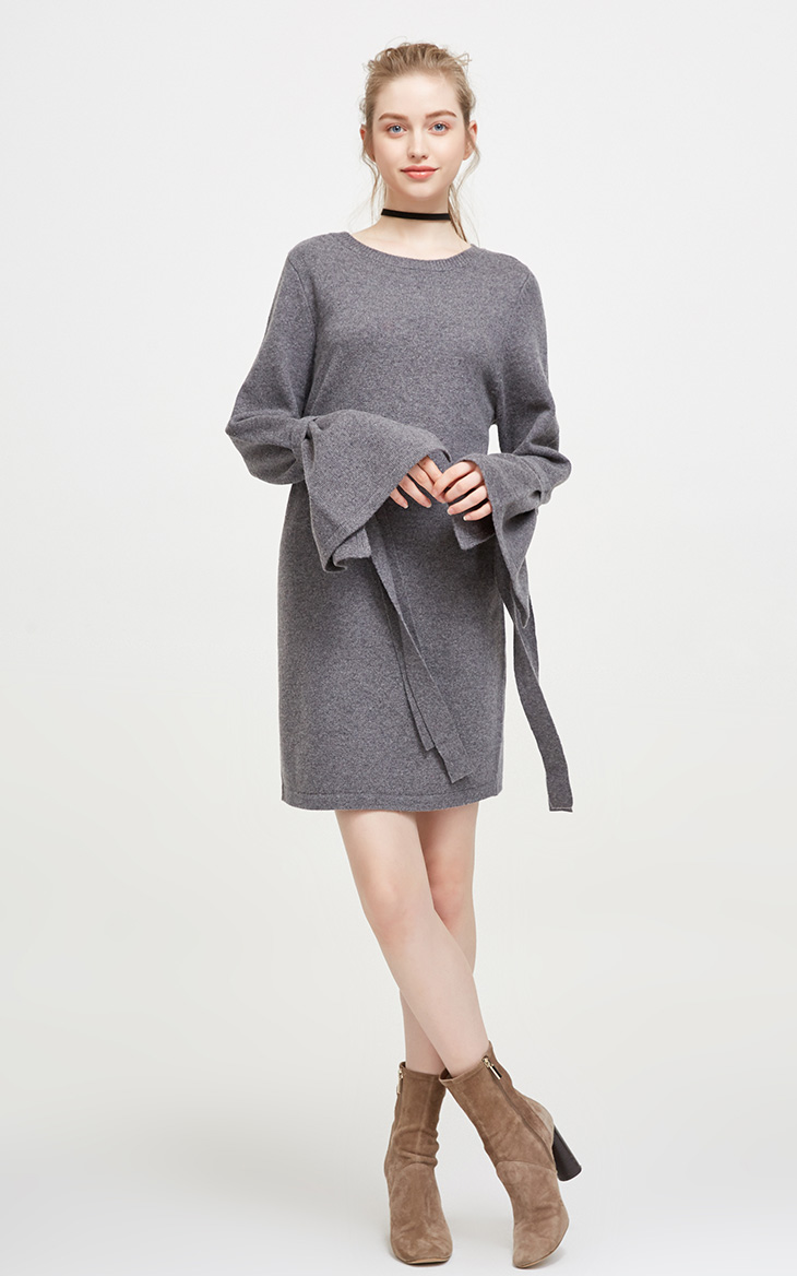 Vero Moda含羊毛针织连衣裙花岗石灰色加花色正面