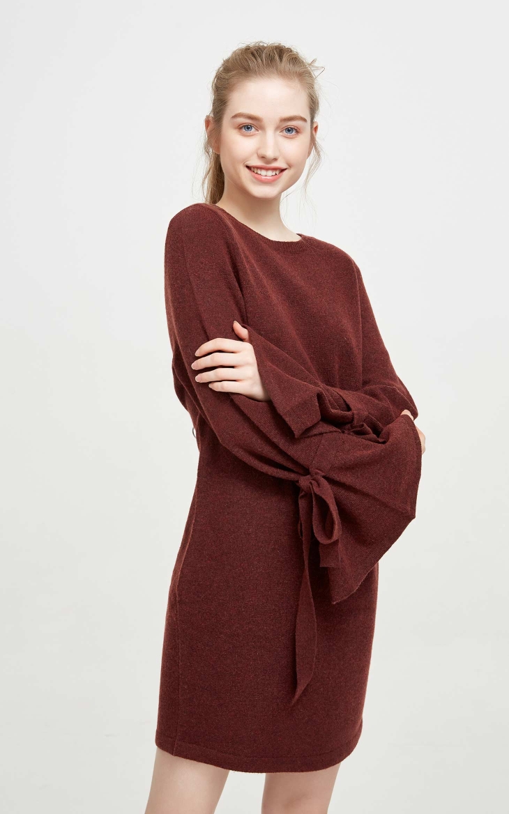Vero Moda含羊毛针织连衣裙黑巧棕色加花色右侧