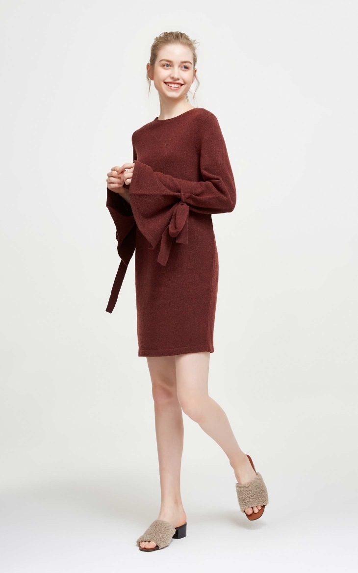 Vero Moda含羊毛针织连衣裙黑巧棕色加花色左侧