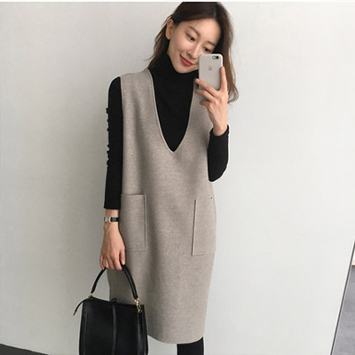 秋冬新款毛呢背心裙中长