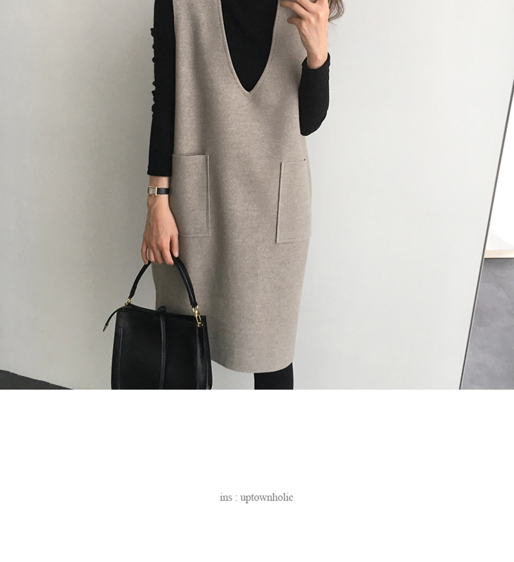 毛呢背心马甲裙两件套连衣裙正面