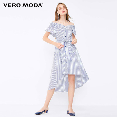 绫致Vero Moda2020春季新款条纹纯棉收腰连衣裙